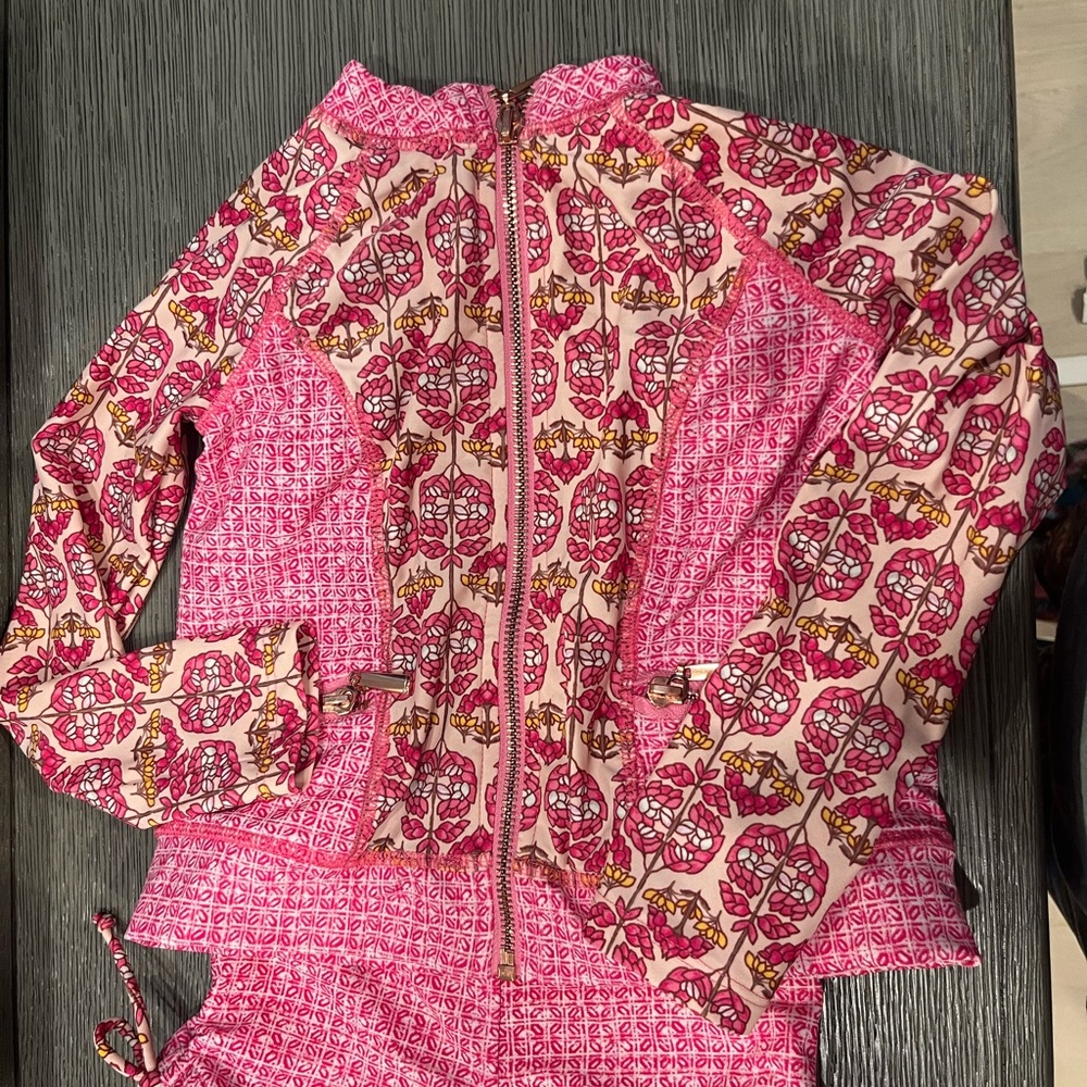 Cabana Life 4T Pink Patterned Zip-Up Jacket two-piece swim